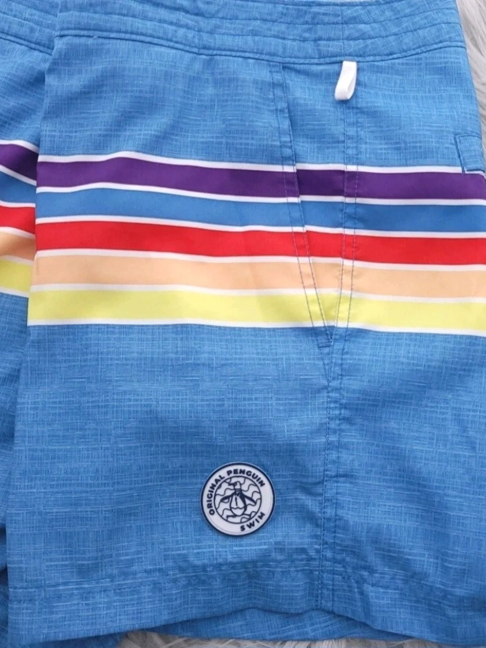 Original Penguin Mens Swim Trunks Size 34 Striped Mesh Lined